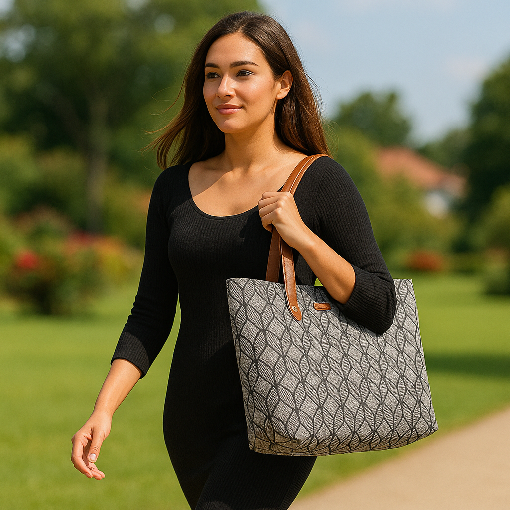 Women’s Monochrome Tote Bags with Vegan Leather Trim – Wholesale