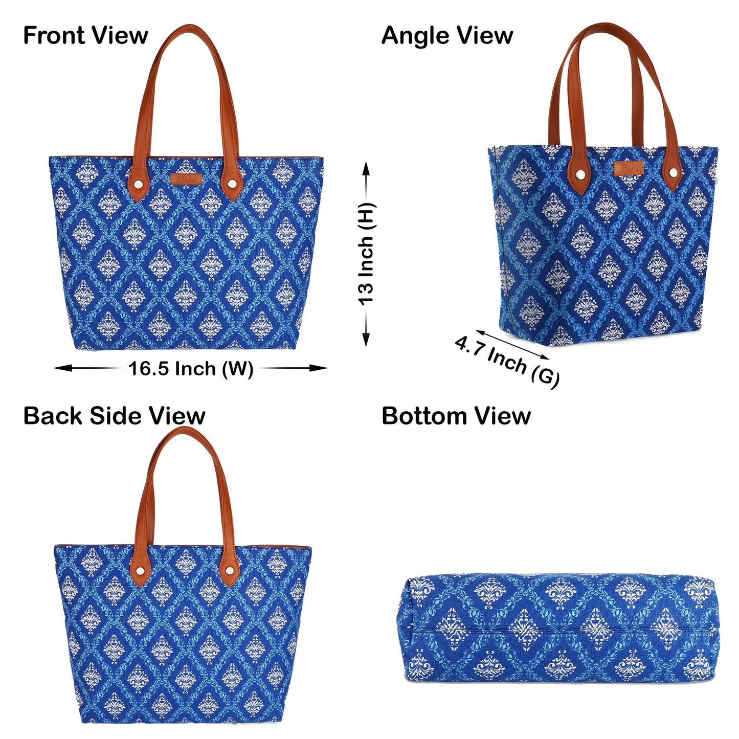 Wholesale Women’s Blue Tote Bags with Vegan Leather Trim Handle
