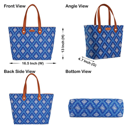 Wholesale Women’s Blue Tote Bags with Vegan Leather Trim Handle