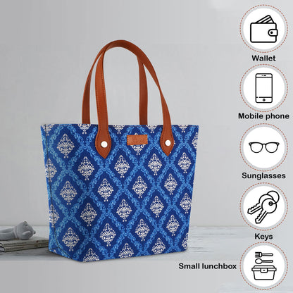 Wholesale Women’s Blue Tote Bags with Vegan Leather Trim Handle