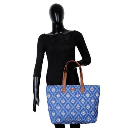 Wholesale Women’s Blue Tote Bags with Vegan Leather Trim Handle