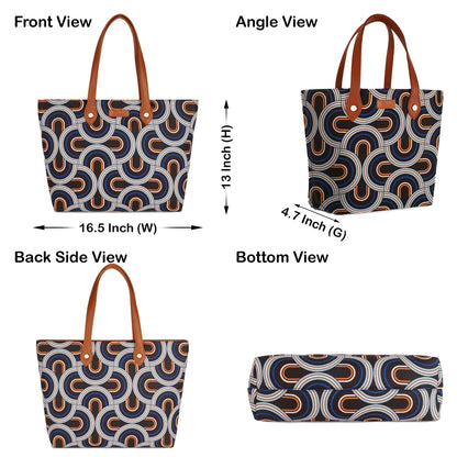 Wholesale Women’s Abstract Tote Bags with Vegan Leather Trim Handle