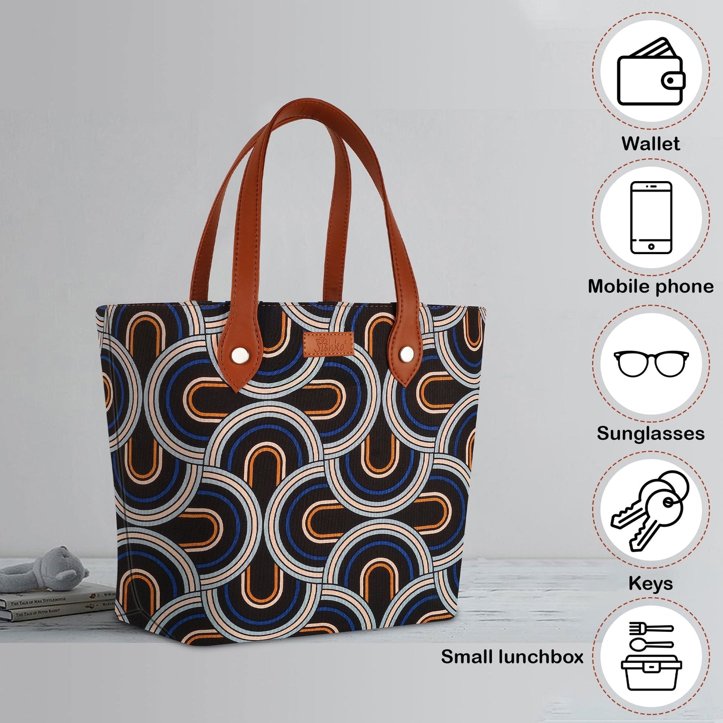 Wholesale Women’s Abstract Tote Bags with Vegan Leather Trim Handle