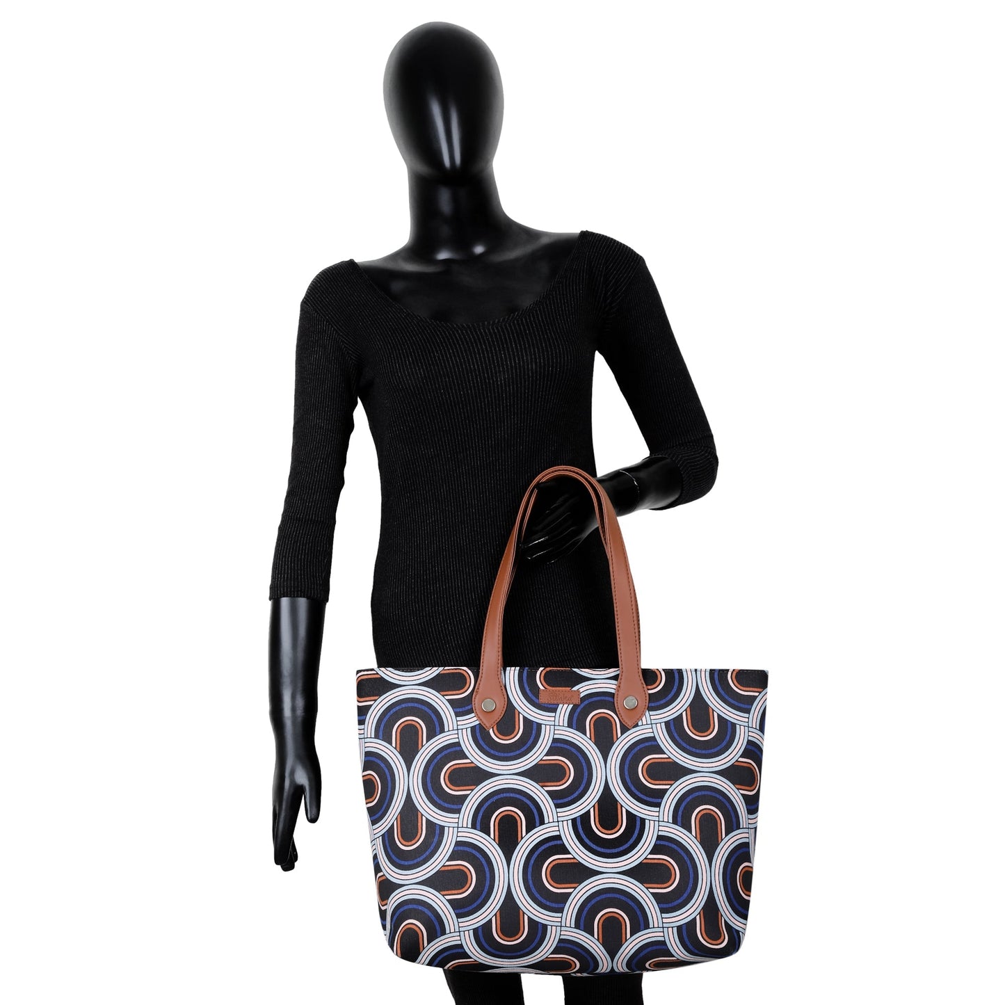 Wholesale Women’s Abstract Tote Bags with Vegan Leather Trim Handle
