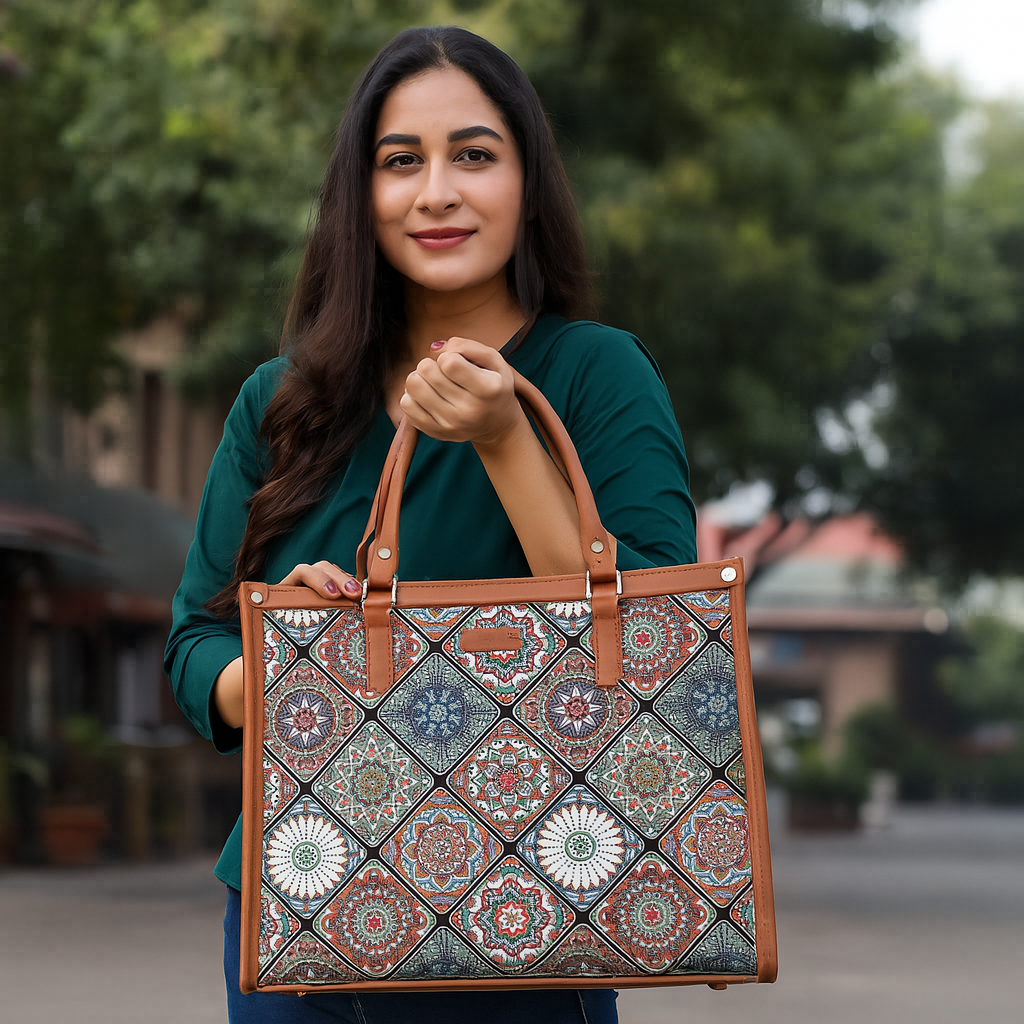 Women’s Multicolor Laptop Handbags with Vegan Leather Trim – Wholesale