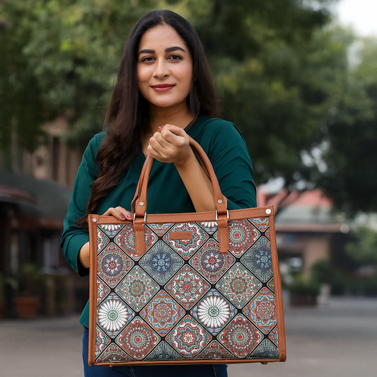 Women’s Multicolor Laptop Handbags with Vegan Leather Trim – Wholesale