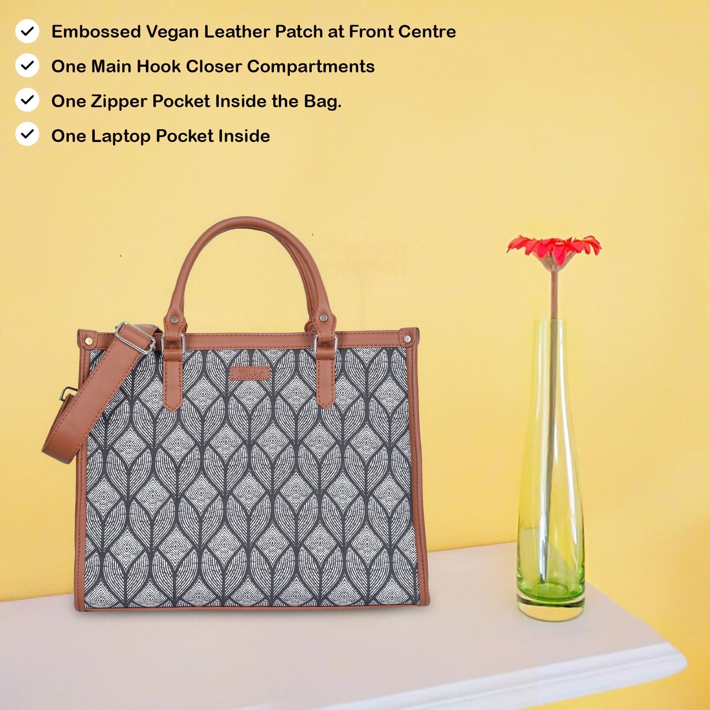 Women’s Monochrome Laptop Handbags with Vegan Leather Trim – Wholesale