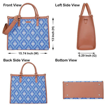 Wholesale Blue Hand Printed Laptop Bag – Shoulder Purse for Ladies’ Everyday & Office Use