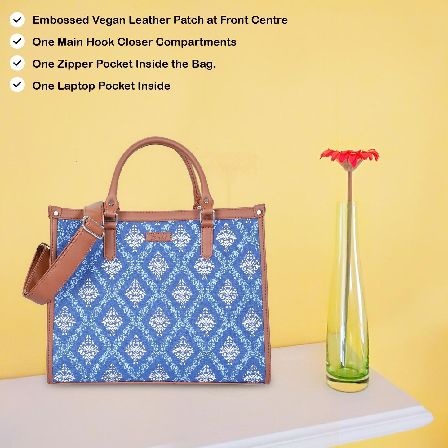 Wholesale Blue Hand Printed Laptop Bag – Shoulder Purse for Ladies’ Everyday & Office Use