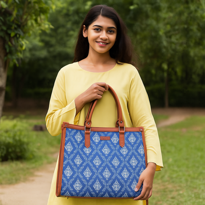 Wholesale Blue Hand Printed Laptop Bag – Shoulder Purse for Ladies’ Everyday & Office Use