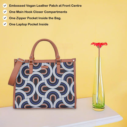 Women’s Abstract Laptop Tote Bags with Vegan Leather Trim – Wholesale