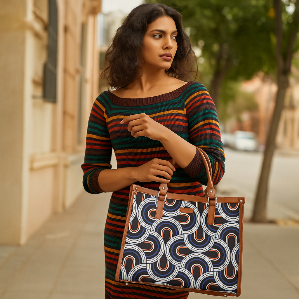 Women’s Abstract Laptop Tote Bags with Vegan Leather Trim – Wholesale