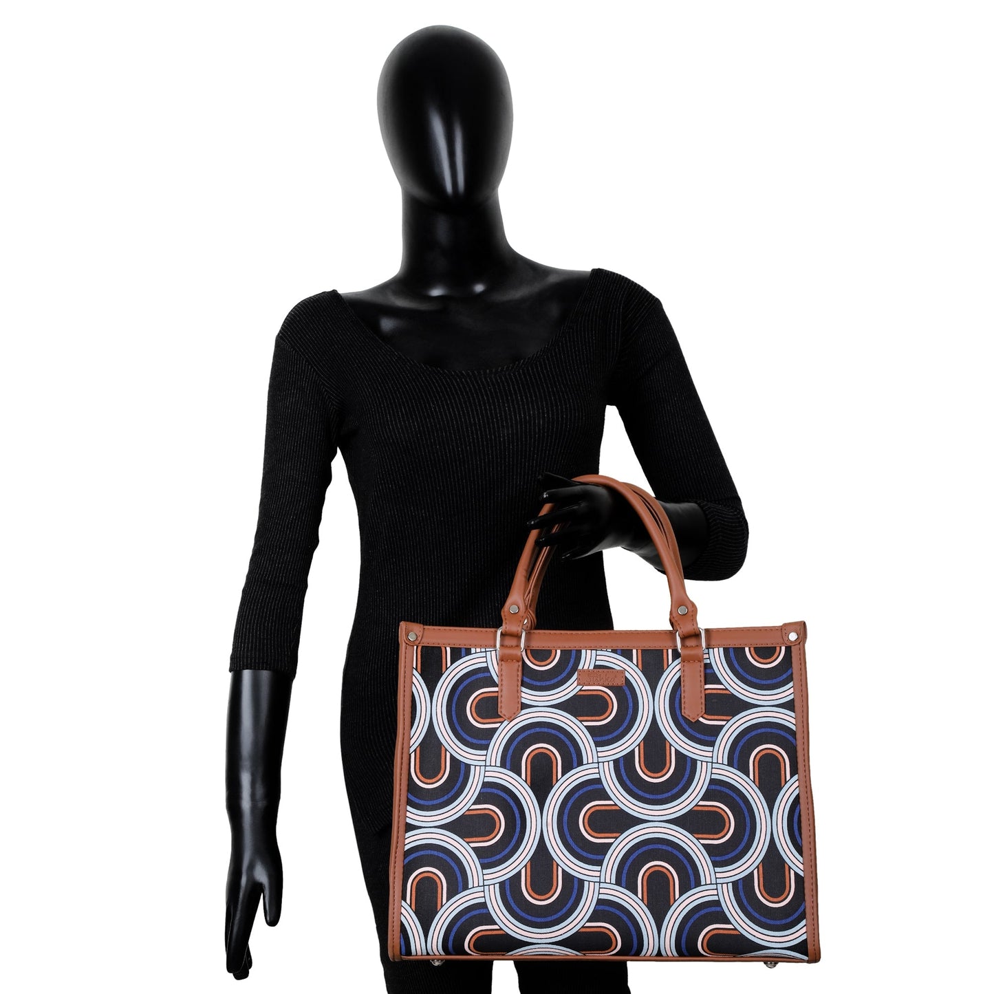 Women’s Abstract Laptop Tote Bags with Vegan Leather Trim – Wholesale