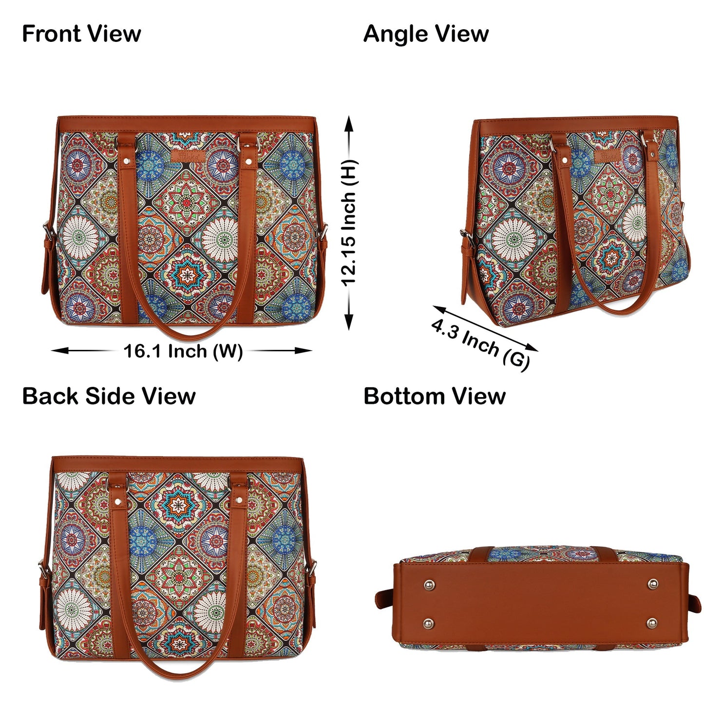 Women’s Multicolor Laptop Tote Bags with Vegan Leather Trim – Wholesale