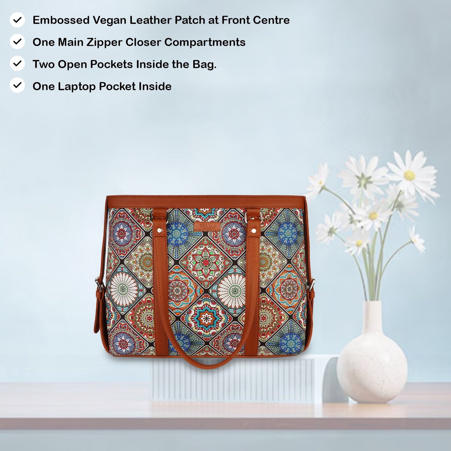 Women’s Multicolor Laptop Tote Bags with Vegan Leather Trim – Wholesale