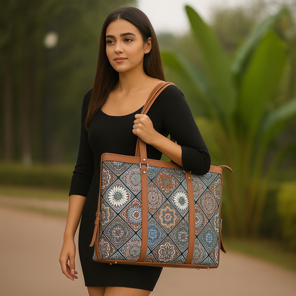Women’s Multicolor Laptop Tote Bags with Vegan Leather Trim – Wholesale