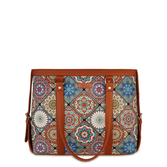 Women’s Multicolor Laptop Tote Bags with Vegan Leather Trim – Wholesale