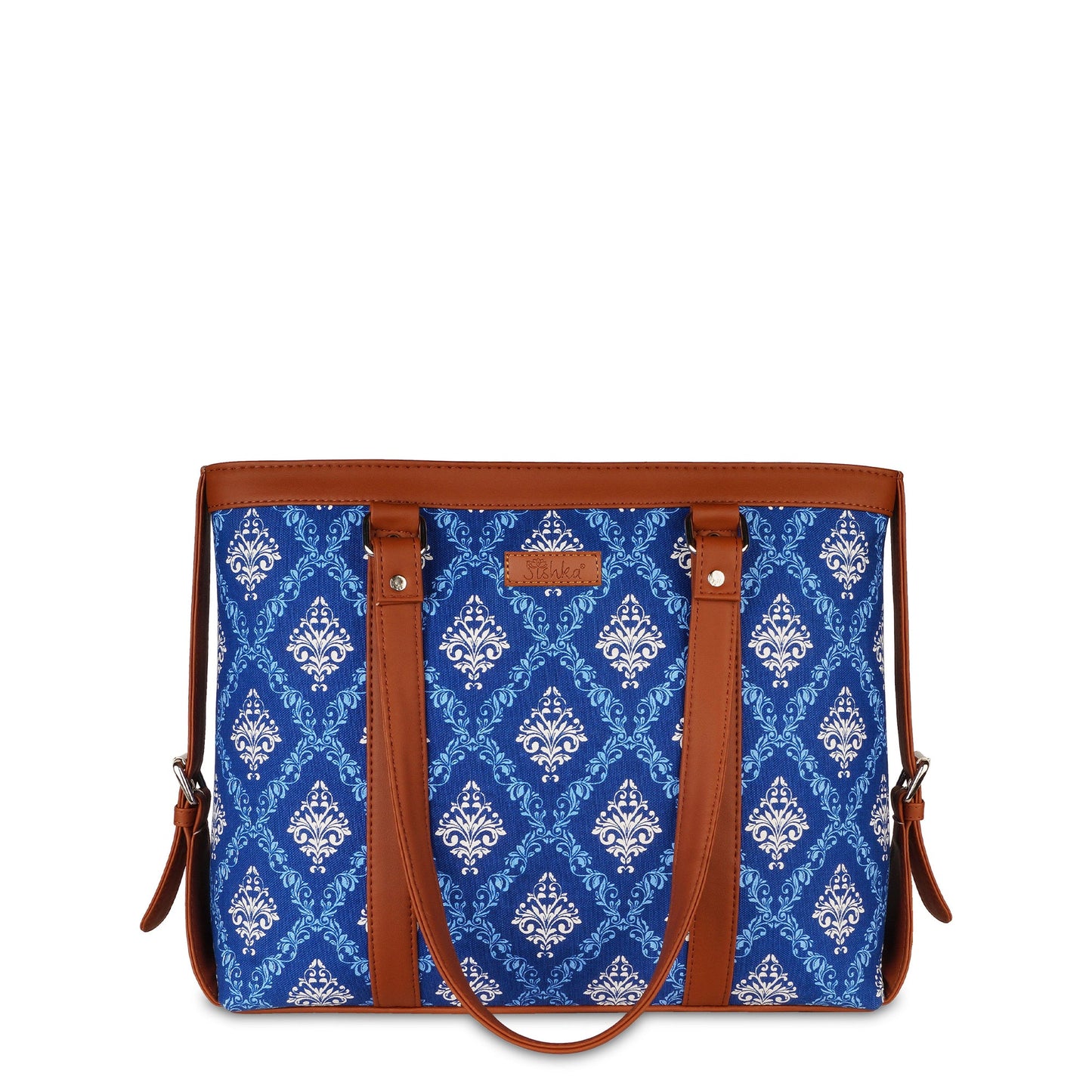 Women’s Blue Laptop Tote Bags with Vegan Leather Trim – Wholesale