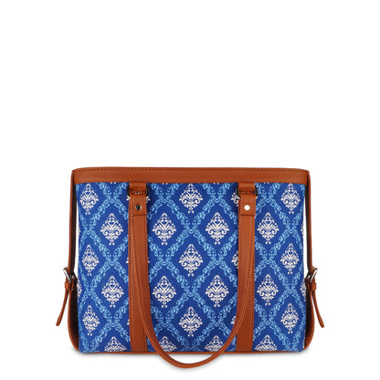Women’s Blue Laptop Tote Bags with Vegan Leather Trim – Wholesale
