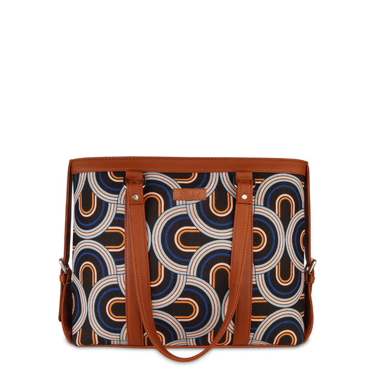 Women’s Abstract Laptop Tote Handle Bags with Vegan Leather Trim – Wholesale