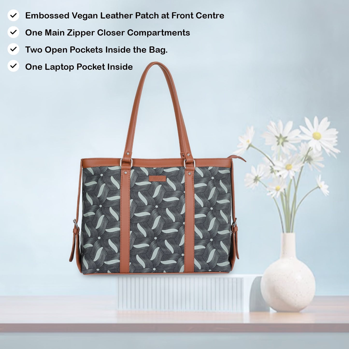 Women’s Olive Laptop Tote Bags with Vegan Leather Trim – Wholesale