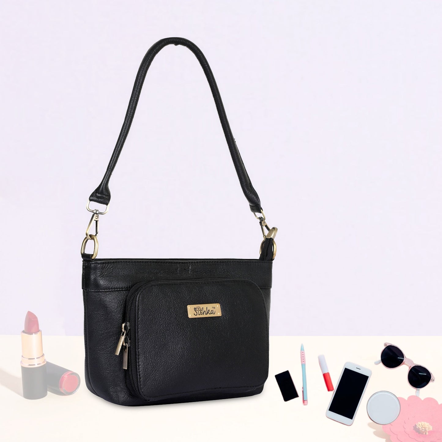 Black Genuine Leather Shoulder handbag Wholesale for Women – Tote with Front Pocket