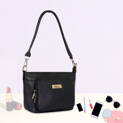 Black Genuine Leather Shoulder handbag Wholesale for Women – Tote with Front Pocket