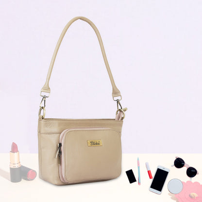 Taupe Genuine Leather Shoulder Handbag Wholesale for Women - Tote with Front Pocket