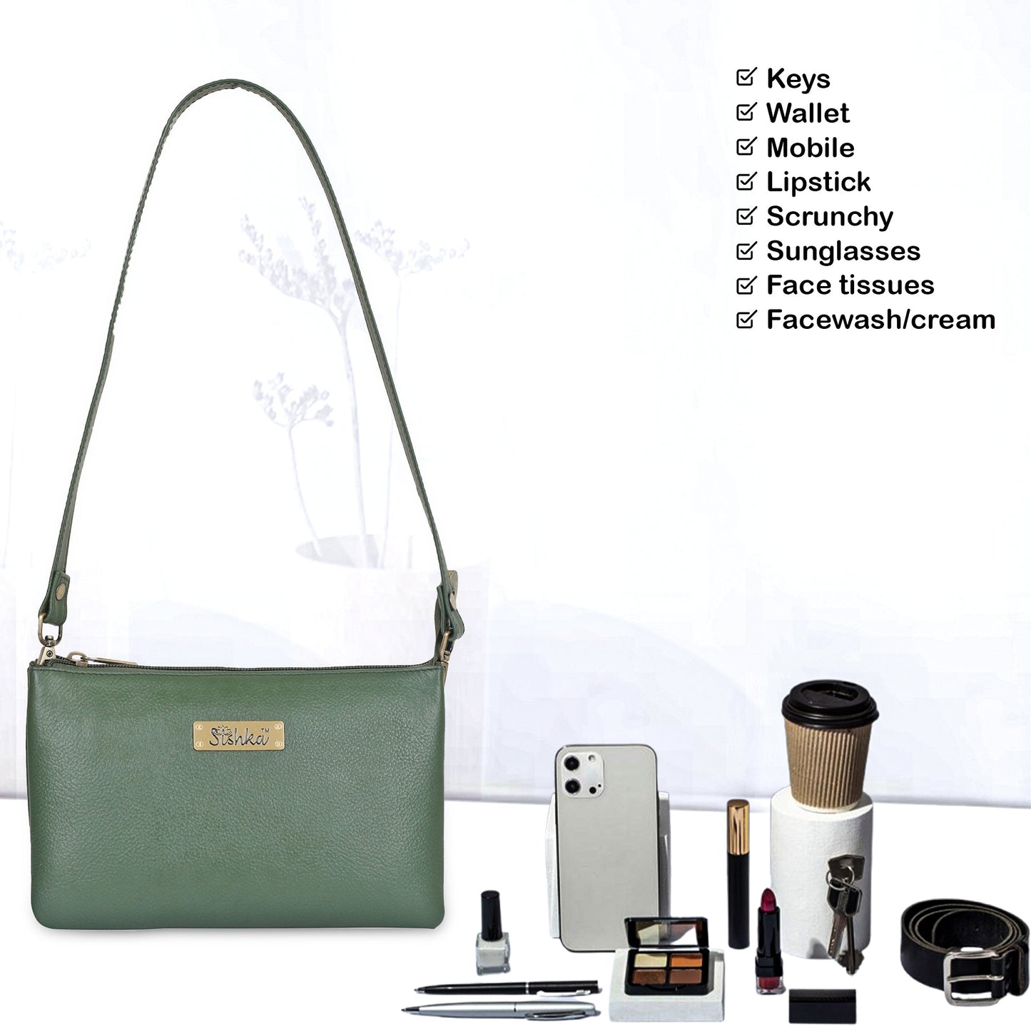 Olive Genuine Leather Crossbody Shoulder Bag Wholesale  for Women – Crossbody Organizer Purse