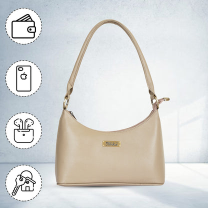Taupe Genuine Leather Hobo Shoulder Handbags Wholesale for Women