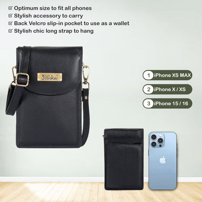 Black Genuine Leather Mobile Crossbody Bag Wholesale for Women  – Phone Purse