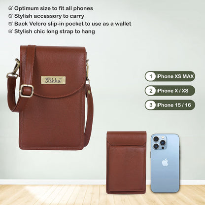 Brown Genuine Leather Mobile Crossbody Bag Wholesale for Women - Phone Purse