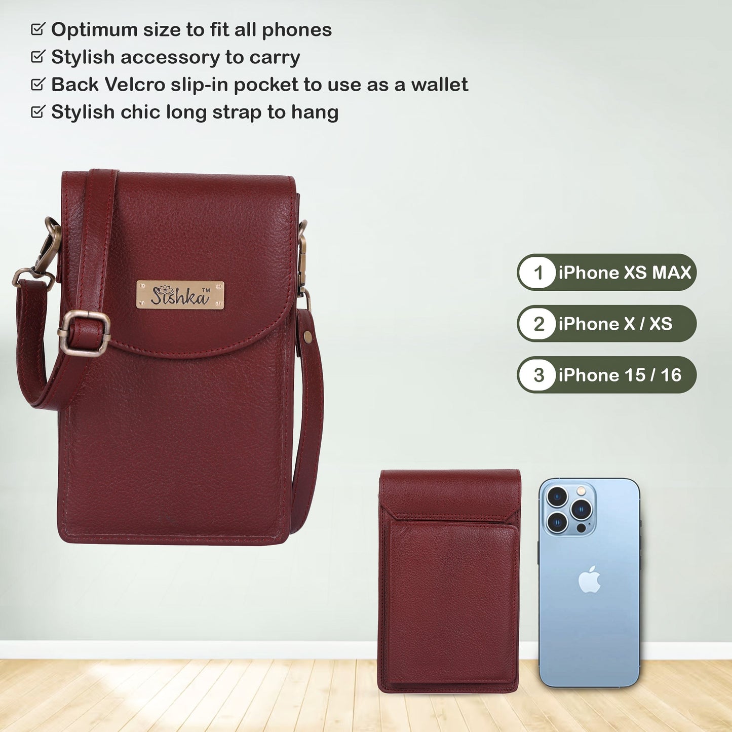 Cherry Red Genuine Leather Mobile Crossbody Bag Wholesale for Women  – Phone Purse