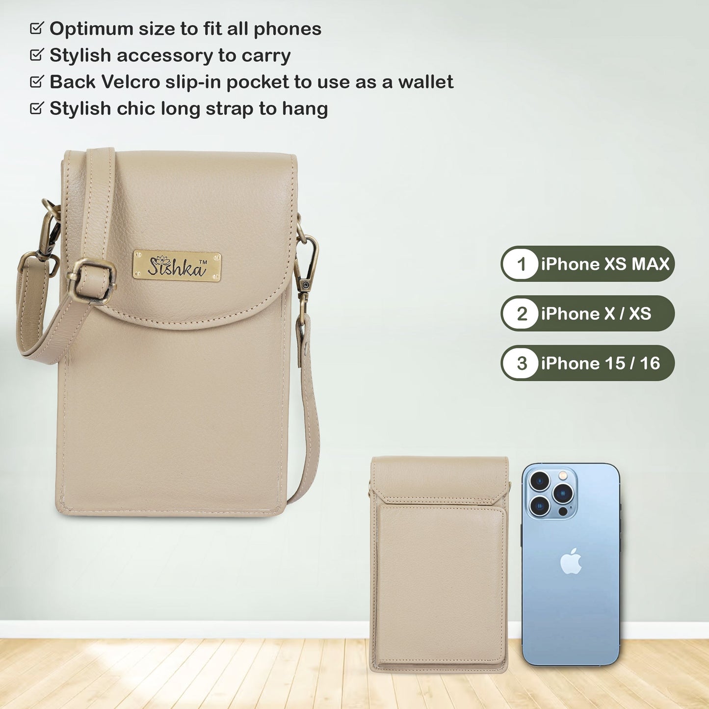 Taupe Genuine Leather Mobile Crossbody Bag Wholesale for Women – Phone Purse