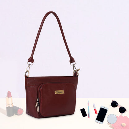 Cherry Red Genuine Leather Shoulder handbag Wholesale for Women - Tote with Front Pocket