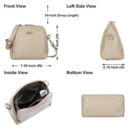 Wholesale Women Taupe Genuine Leather Crossbody Sling Bag
