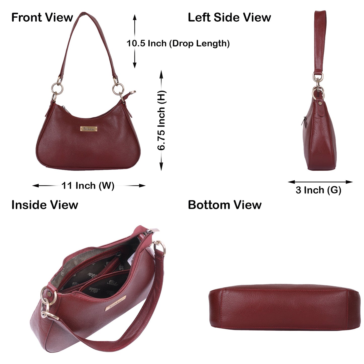 Cherry Red Genuine Leather Half Moon Shoulder Bag Wholesale for Women