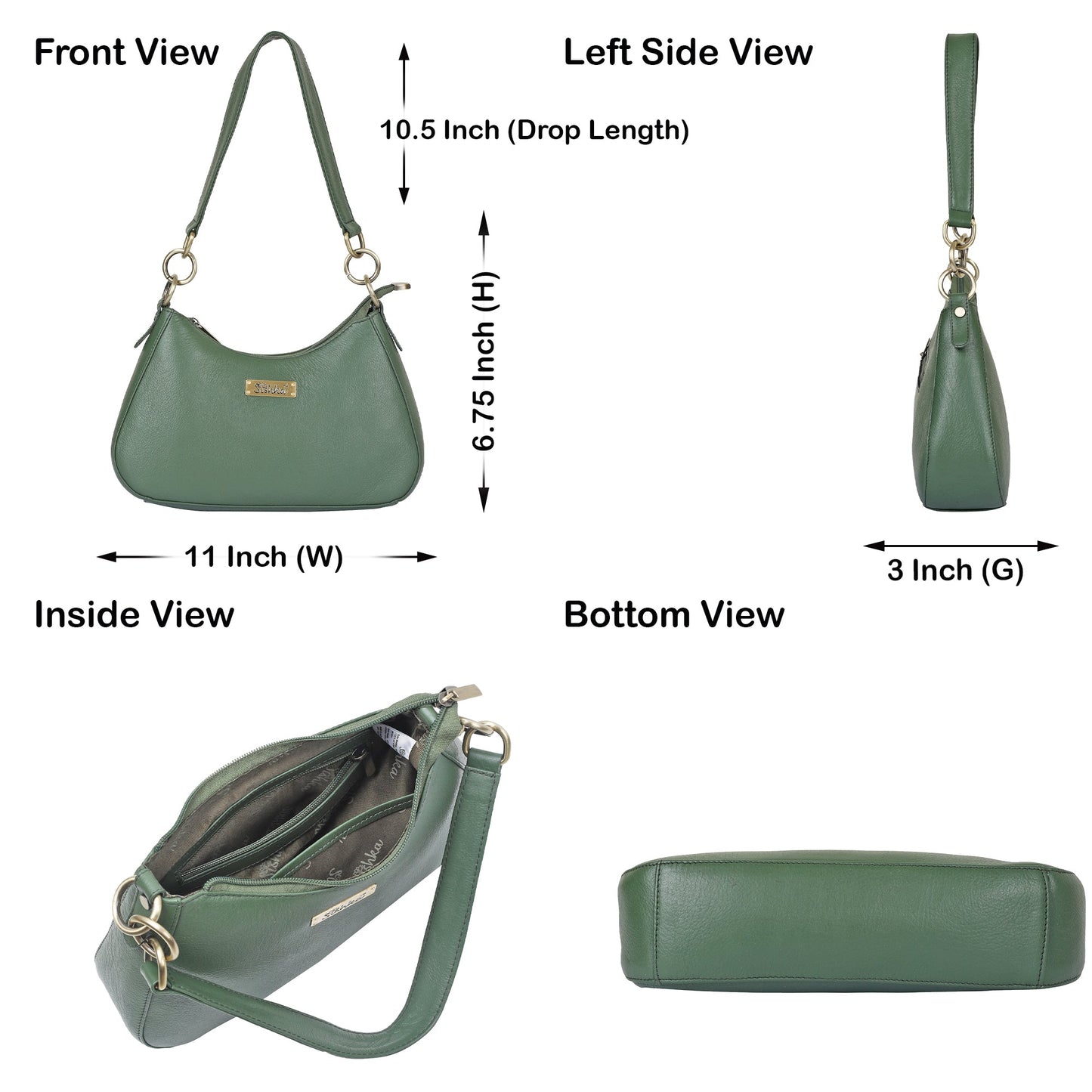 Olive Genuine Leather Half Moon Shoulder Bag Wholesale for Women