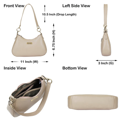 Taupe Genuine Leather Half Moon Shoulder Bag Wholesale for Women
