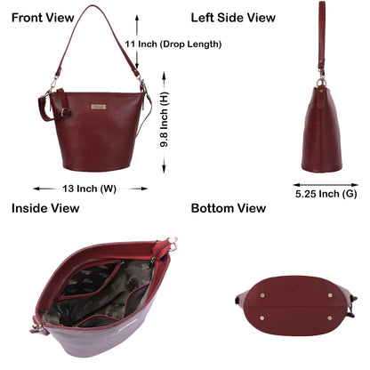 Cherry Red Genuine Leather Bucket Hobo Bag Wholesale for Women – Shoulder Tote Purse