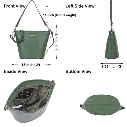 Wholesale Olive Genuine Leather Bucket Hobo Crossbody Bag for Women – Trendy Tote Shoulder Purse