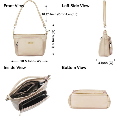 Taupe Genuine Leather Shoulder Handbag Wholesale for Women - Tote with Front Pocket