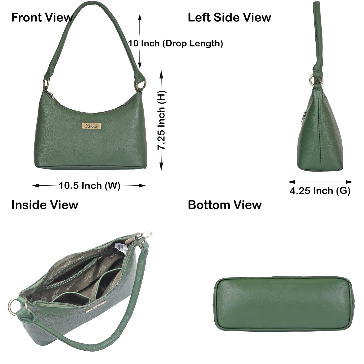 Olive Genuine Leather Hobo Shoulder Handbags Wholesale for Women