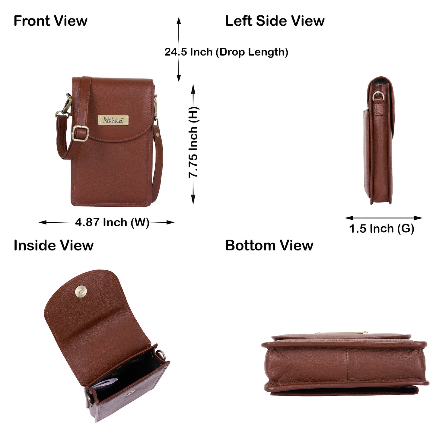 Brown Genuine Leather Mobile Crossbody Bag Wholesale for Women - Phone Purse