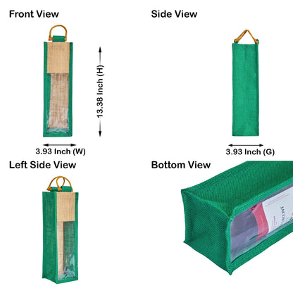 Jute Wine Gift Bags with PVC Window – Wholesale Single Bottle Carriers for Weddings & Events (Pack of 6)