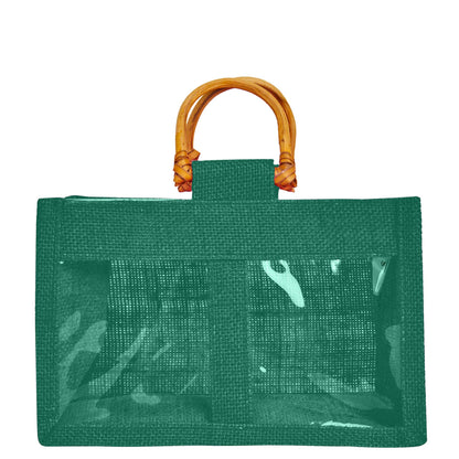 Wholesale Colourful Burlap Jute Gift Bags with Cane Handles (Packs of 7)