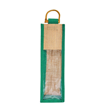 Jute Wine Gift Bags with PVC Window – Wholesale Single Bottle Carriers for Weddings & Events (Pack of 6)