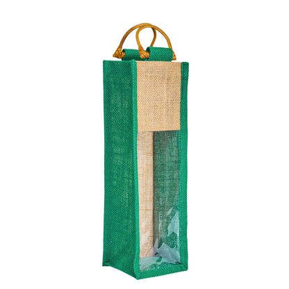 Jute Wine Gift Bags with PVC Window – Wholesale Single Bottle Carriers for Weddings & Events (Pack of 6)