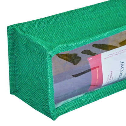Jute Wine Gift Bags with PVC Window – Wholesale Single Bottle Carriers for Weddings & Events (Pack of 6)