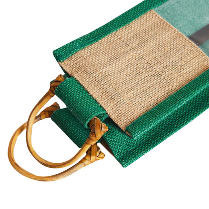 Jute Wine Gift Bags with PVC Window – Wholesale Single Bottle Carriers for Weddings & Events (Pack of 6)